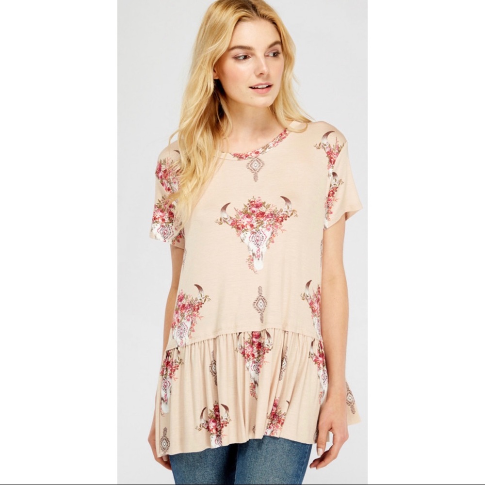 Floral Cow Skull Peplum Tee